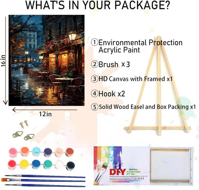 MIRCVSH Paint by Numbers for Adults with Framed Canvas,Paint by Numbers Kits with Wooden Easel Drawing Paintwork ,DIY Acrylic Oil Painting Kits with Brushes Nice Gift Box for Home Wall Decor(12x16 Inch) - Image 2